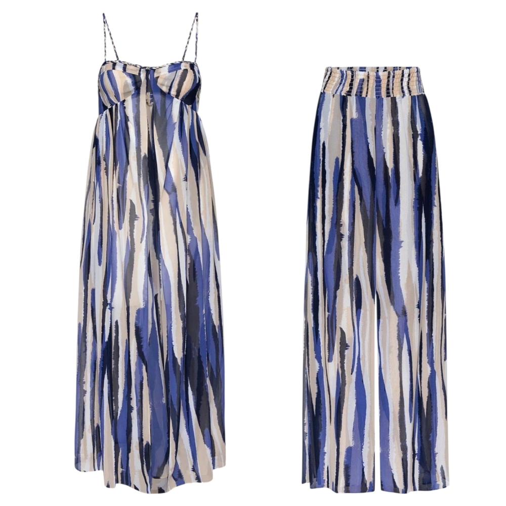 Misa Mayte Bustier Cup Chiffon Top and Pia Pant in Striped Instinct Set Size XS